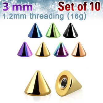 xcnt3s pack 10 conos acero quirurgico anodizado 3mm rosca al por mayor