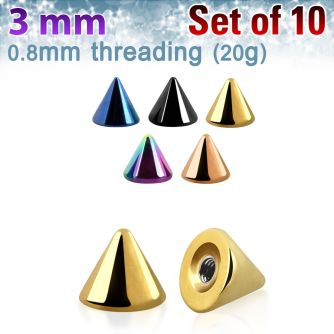 xcnt3xs pack of 10 pcs of 3mm anodized surgical steel cones