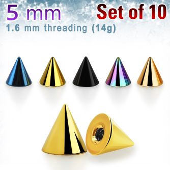 xcnt5g pack of 10 pcs of 5mm anodized surgical steel cones
