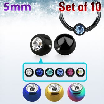 xdpbtc5 pack 10 bolas anillo cierre acero 316l pvd 5mm cristal bisel encaja anillos distribuidor