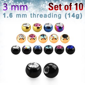 xjbt3g pack of 3mm anodized 316l steel balls w bezel crystals