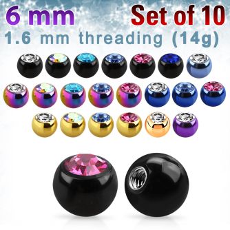 xjbt6g pack of 6mm anodized 316l steel balls w bezel crystals