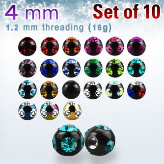 xmjbt4s pack 10 bolas multi joya acero 316l anodizado 4mm 1 cristal 4 cristal lados rosca mayorista