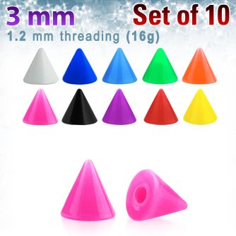 xsacn3 set of 10 pcs of 3mm solid color acrylic cones