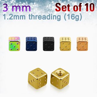 xsdit3 pack of 10 pcs of 3mm anodized surgical steel dices