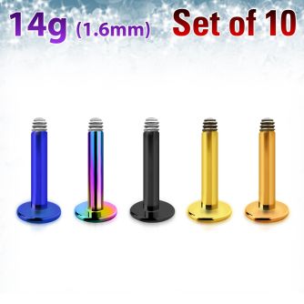 xtlb14g pack of 10 pcs of anodized 316l steel posts for labret