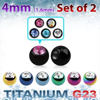 xujbt4g 4mm anodized g23 balls w bezel set crystals  1.6mm, 14g