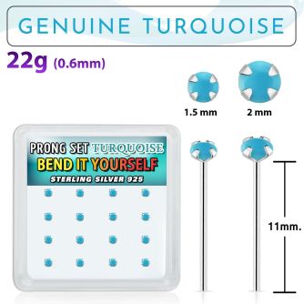 y16pge7 box w bend it silver nose studs w 2mm round turquoise