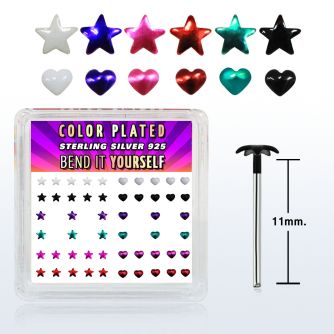 yxphs caja display piercing nariz doblar tu mismo plata 0 6mm estrella corazon colores mayorista