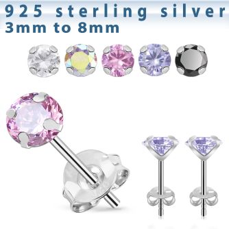 zzrdm par piercing oreja calidad premium plata estampada zirconita cubica redonda engastada
