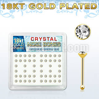 18b14xc silver nose bones w 18k gold plating 2mm crystal tops