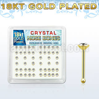 18b19xc box of gold silver nose bones w 2 5mm clear crystal tops
