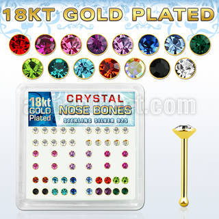 18b19xm box of gold silver nose bones w 2 5mm crystals in colors