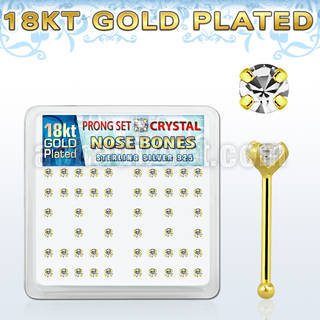18bp14xc box of gold silver nose bones w 2mm prong clear crystals