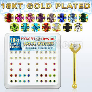 18bp14xm box of gold silver nose bones w 2mm prong set crystals