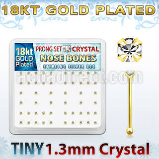 18bp6xc gold silver nose bones w 1 25mm prong set clear crystals