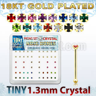 18bp6xm box of gold silver nose bones w 1 25mm prong set crystal