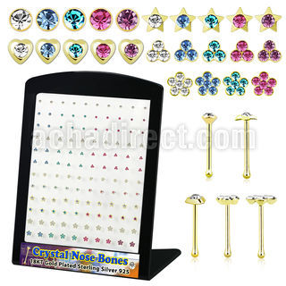 18brmnb 18k gold plated silver nose bones clear display