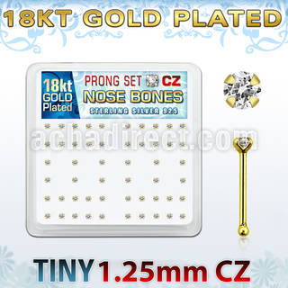 18bz12xc gold silver nose bones with 1 25mm prong set clear cz