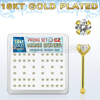 18bz25xc box of gold silver nose bones w 2 5mm clear prong set cz