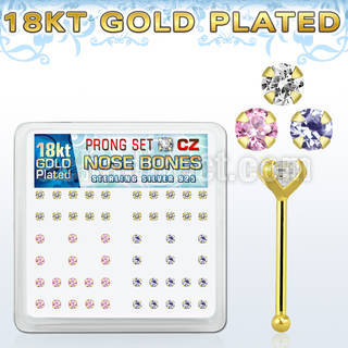 18bz25xm box of gold silver nose bones with 2 5mm prong set cz