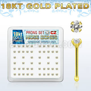 18bz2xc silver nose bones w 18k gold plating 2mm clear czs 