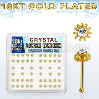 18nbfwxc box w 52 gold plated silver nose bones w wire flower top