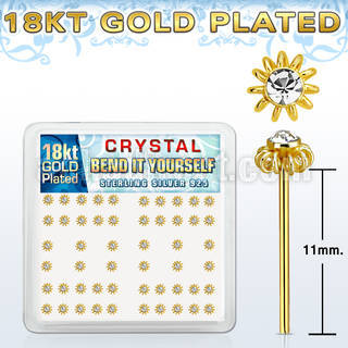 18nyfwxc box w gold plated silver bend it nose stud wire flower