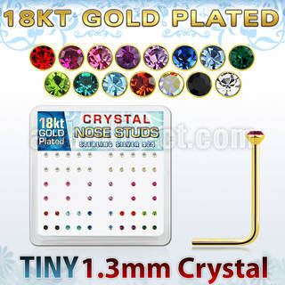 18s6xm silver nose studs 18k gold plating 1 25mm round crystal tops in assorted colors