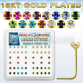18sp14xm gold silver nose studs w 2mm prong crystals in colors