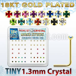 18sp6xm gold silver nose studs with 1 25mm prong set crystals