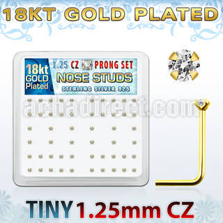18sz12xc box of gold silver nose studs w 1 25mm clear prong cz