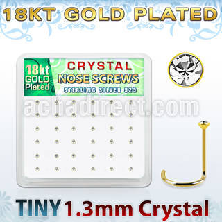 18w6xc box gold plated silver nose screws 1.25mm clear crystals