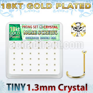 18wp6xc box gold plated silver nose screws w set 1.25mm crystals