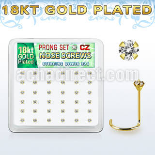 18wz2xc box 36 gold plated silver nose screws w set 2mm clear cz