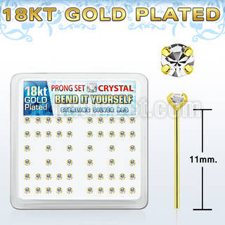 18yp19xc gold silver bend it nose studs with clear prong crystal