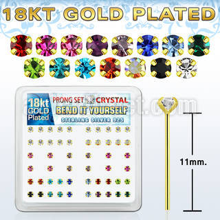 18yp19xm gold silver bend it nose studs w prong crystal in colors