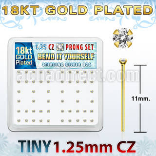 18yz12xc gold silver bend it nose studs w 1 25mm prong clear cz