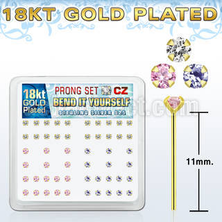 18yz25xm gold silver bend it nose studs with 2 5mm prong set cz