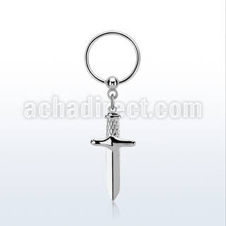 316l steel ball closure ring, 16g w a dangling dagger
