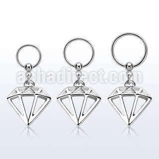 316l steel ball closure ring w a diamond dangling