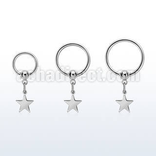 316l steel ball closure ring w dangling steel star