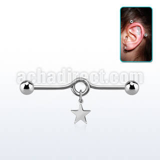 316l steel industrial loop barbell w dangling steel star