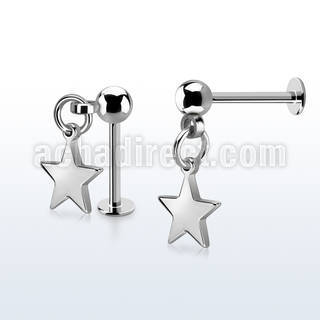 316l steel labret w a 4mm ball & a dangling steel star