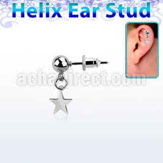 5mm ball steel helix ear stud w a dangling steel star