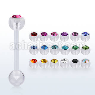 abbajb6 acrylic tongue barbell w 6mm bezel set crystal top ball