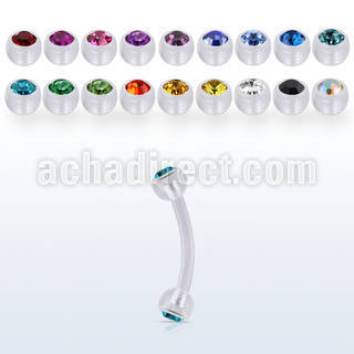 abneajb3 acrylic eyebrow banana w 3mm balls w bezel set crystals