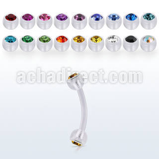 abneajb4 acrylic eyebrow banana w 4mm balls w bezel set crystals