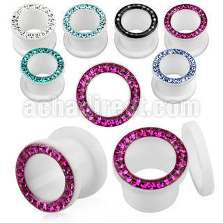 afefr white acrylic flesh tunnel with ferido multi crystal rim