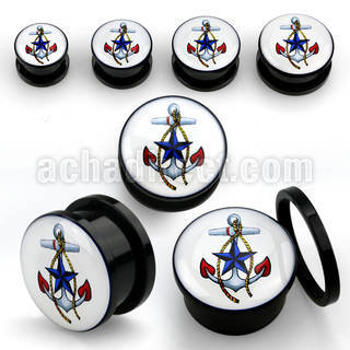 afpnn black acrylic screw fit plug w nautical anchor